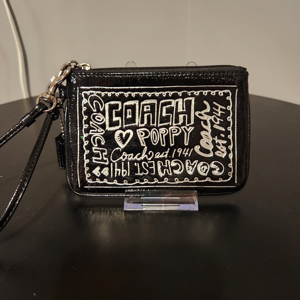 Coach Poppy Black Patent Leather Wristlet